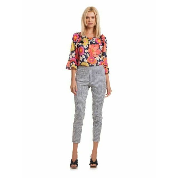 Trina Turk Seersucker Flat Front Cropped Pants - Picture 1 of 9